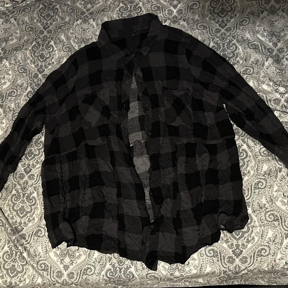 Black and Charcoal Plaid Button-Up Shirt